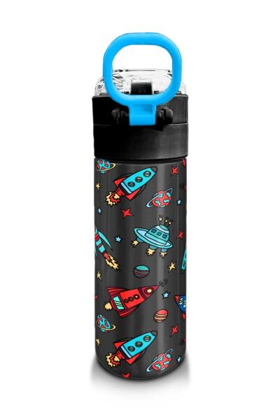 Coral High Kids Koyu Gri Kırmızı Uzay Desenli Pipetli ve Direkt İçim Çelik Termos 500 ml 31916 - 3