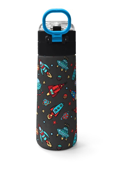 Coral High Kids Koyu Gri Kırmızı Uzay Desenli Pipetli ve Direkt İçim Çelik Termos 500 ml 31916 - 4