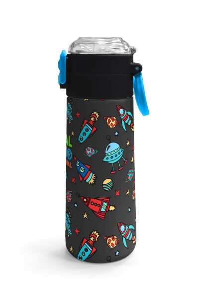 Coral High Kids Koyu Gri Kırmızı Uzay Desenli Pipetli ve Direkt İçim Çelik Termos 500 ml 31916 - 3