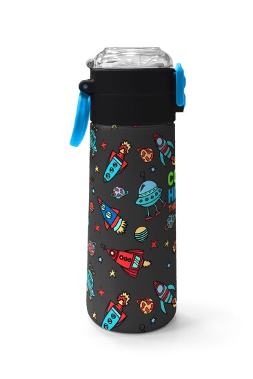 Coral High Kids Koyu Gri Kırmızı Uzay Desenli Pipetli ve Direkt İçim Çelik Termos 500 ml 31916 - 2