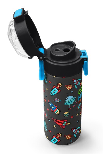 Coral High Kids Koyu Gri Kırmızı Uzay Desenli Pipetli ve Direkt İçim Çelik Termos 500 ml 31916 - 6
