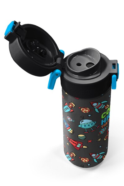 Coral High Kids Koyu Gri Kırmızı Uzay Desenli Pipetli ve Direkt İçim Çelik Termos 500 ml 31916 - 3