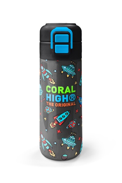Coral High Kids Koyu Gri Kırmızı Uzay Desenli Pipetli ve Direkt İçim Çelik Termos 500 ml 31916 - 4