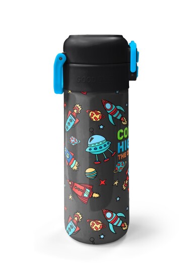 Coral High Kids Koyu Gri Kırmızı Uzay Desenli Pipetli ve Direkt İçim Çelik Termos 500 ml 31916 - 5