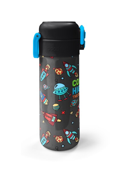 Coral High Kids Koyu Gri Kırmızı Uzay Desenli Pipetli ve Direkt İçim Çelik Termos 500 ml 31916 - 5