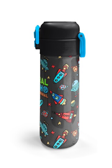Coral High Kids Koyu Gri Kırmızı Uzay Desenli Pipetli ve Direkt İçim Çelik Termos 500 ml 31916 - 6