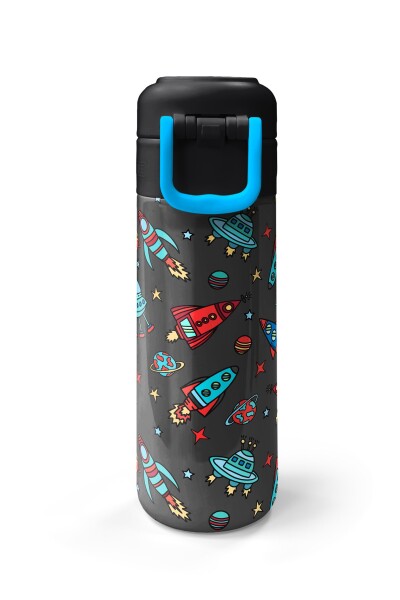 Coral High Kids Koyu Gri Kırmızı Uzay Desenli Pipetli ve Direkt İçim Çelik Termos 500 ml 31916 - 7