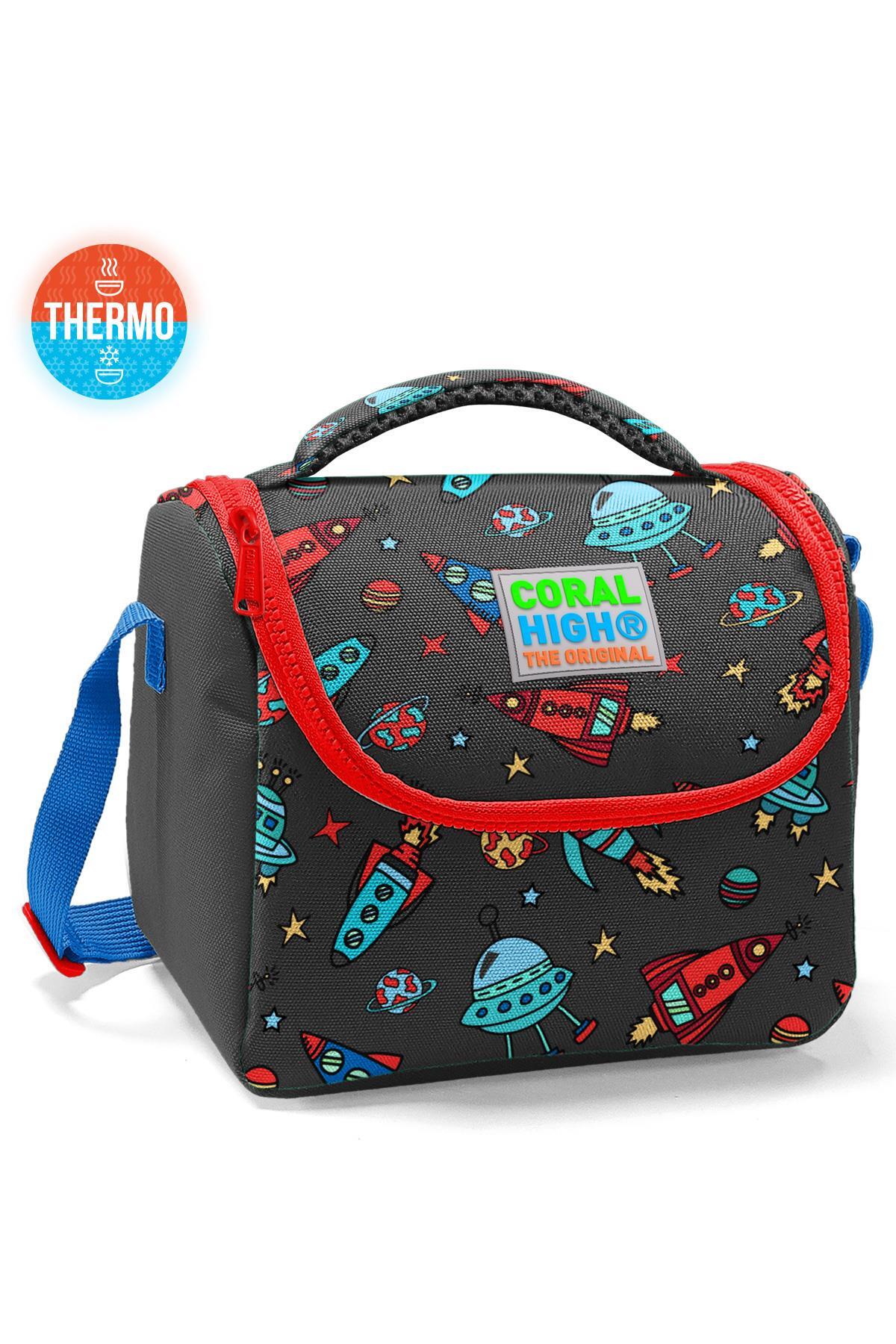 Coral High Kids Koyu Gri Kırmızı Uzay Desenli Thermo Beslenme Çantası 11808