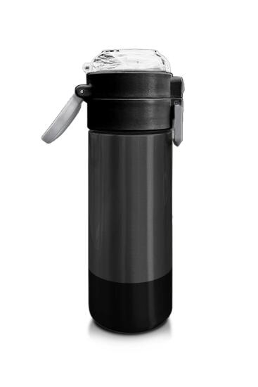 Coral High Kids Koyu Gri Siyah Desenli Pipetli ve Direkt İçim Çelik Termos 500 ml 31824 - 2