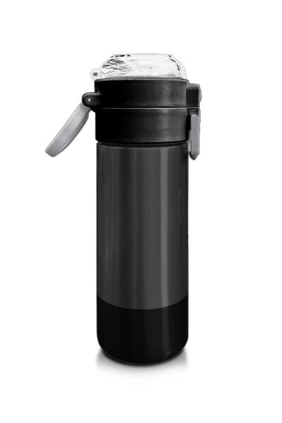 Coral High Kids Koyu Gri Siyah Desenli Pipetli ve Direkt İçim Çelik Termos 500 ml 31824 - 2
