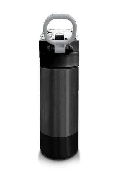Coral High Kids Koyu Gri Siyah Desenli Pipetli ve Direkt İçim Çelik Termos 500 ml 31824 - 3