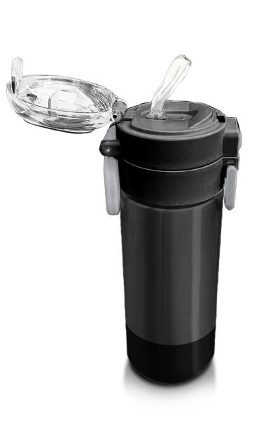 Coral High Kids Koyu Gri Siyah Desenli Pipetli ve Direkt İçim Çelik Termos 500 ml 31824 - 5