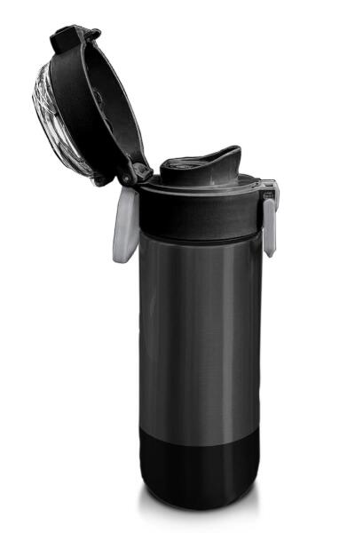 Coral High Kids Koyu Gri Siyah Desenli Pipetli ve Direkt İçim Çelik Termos 500 ml 31824 - 6