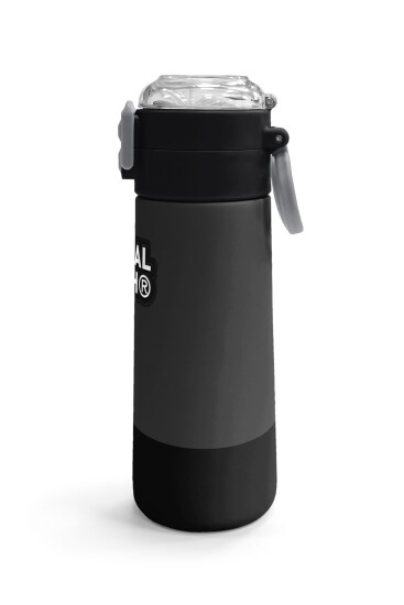 Coral High Kids Koyu Gri Siyah Desenli Pipetli ve Direkt İçim Çelik Termos 500 ml 31824 - 3