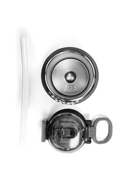 Coral High Kids Koyu Gri Siyah Desenli Pipetli ve Direkt İçim Çelik Termos 500 ml 31824 - 7