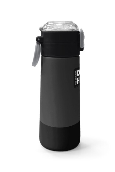 Coral High Kids Koyu Gri Siyah Desenli Pipetli ve Direkt İçim Çelik Termos 500 ml 31824 - 2