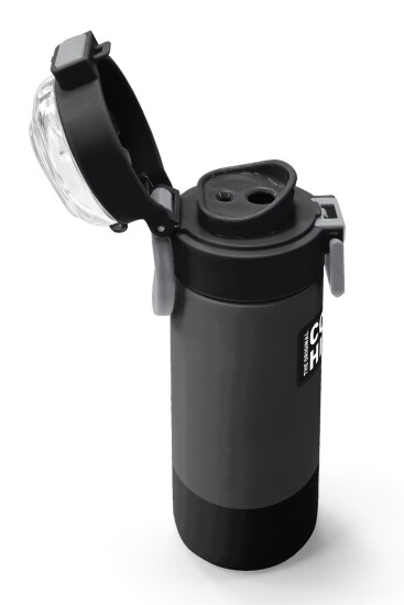 Coral High Kids Koyu Gri Siyah Desenli Pipetli ve Direkt İçim Çelik Termos 500 ml 31824 - 6
