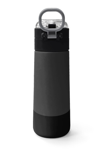 Coral High Kids Koyu Gri Siyah Desenli Pipetli ve Direkt İçim Çelik Termos 500 ml 31824 - 4