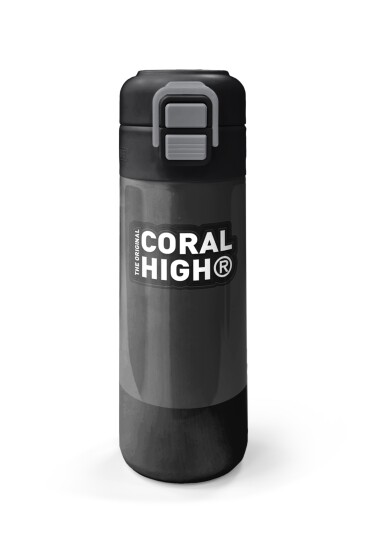 Coral High Kids Koyu Gri Siyah Desenli Pipetli ve Direkt İçim Çelik Termos 500 ml 31824 - 4