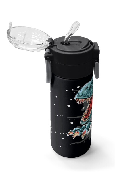 Coral High Kids Koyu Gri Siyah Dinozor Desenli Pipetli ve Direkt İçim Çelik Termos 500 ml 31822 - 5