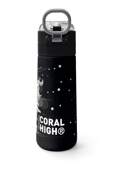 Coral High Kids Koyu Gri Siyah Dinozor Desenli Pipetli ve Direkt İçim Çelik Termos 500 ml 31822 - 4