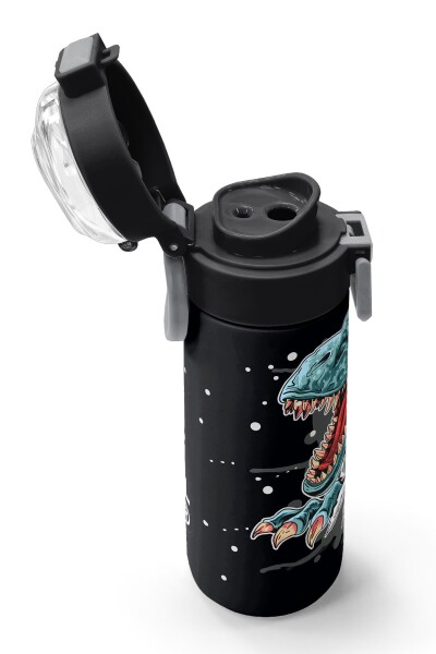 Coral High Kids Koyu Gri Siyah Dinozor Desenli Pipetli ve Direkt İçim Çelik Termos 500 ml 31822 - 6