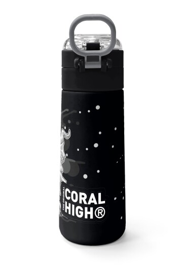 Coral High Kids Koyu Gri Siyah Dinozor Desenli Pipetli ve Direkt İçim Çelik Termos 500 ml 31822 - 4