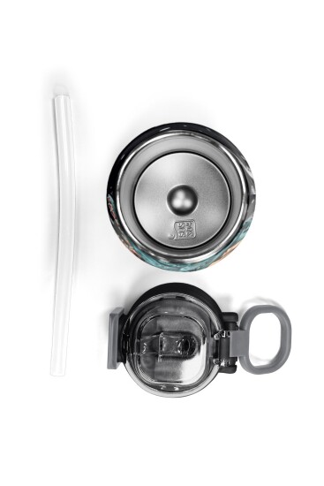 Coral High Kids Koyu Gri Siyah Dinozor Desenli Pipetli ve Direkt İçim Çelik Termos 500 ml 31822 - 7