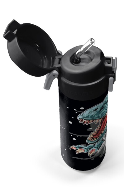 Coral High Kids Koyu Gri Siyah Dinozor Desenli Pipetli ve Direkt İçim Çelik Termos 500 ml 31822 - 2