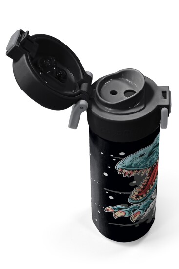 Coral High Kids Koyu Gri Siyah Dinozor Desenli Pipetli ve Direkt İçim Çelik Termos 500 ml 31822 - 3