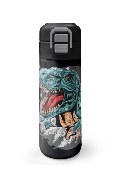 Coral High Kids Koyu Gri Siyah Dinozor Desenli Pipetli ve Direkt İçim Çelik Termos 500 ml 31822 - 4
