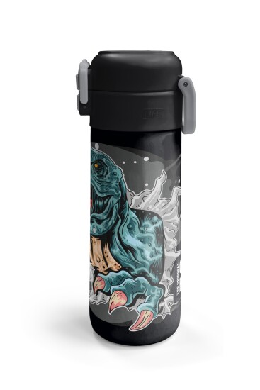 Coral High Kids Koyu Gri Siyah Dinozor Desenli Pipetli ve Direkt İçim Çelik Termos 500 ml 31822 - 6