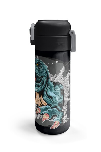 Coral High Kids Koyu Gri Siyah Dinozor Desenli Pipetli ve Direkt İçim Çelik Termos 500 ml 31822 - 6