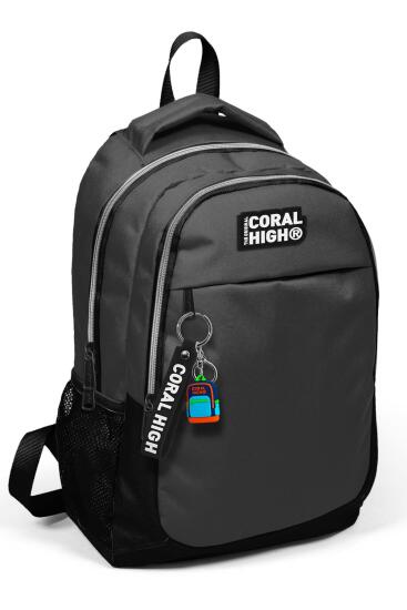 Coral High Kids Koyu Gri Siyah Üç Bölmeli Okul Sırt Çantası 14393 