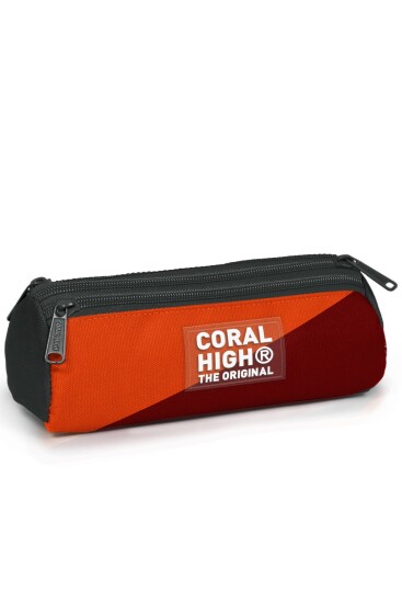 Coral High Kids Koyu Gri Turuncu Bordo Renkli Üç Bölmeli Kalem Çantası 11192 