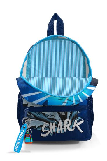 Minik Yuva Sırt Çantası Lacivert Mavi Köpek Balığı Desenli İki Bölmeli 23522 - 3