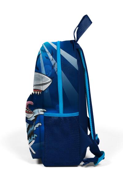 Minik Yuva Sırt Çantası Lacivert Mavi Köpek Balığı Desenli İki Bölmeli 23522 - 6