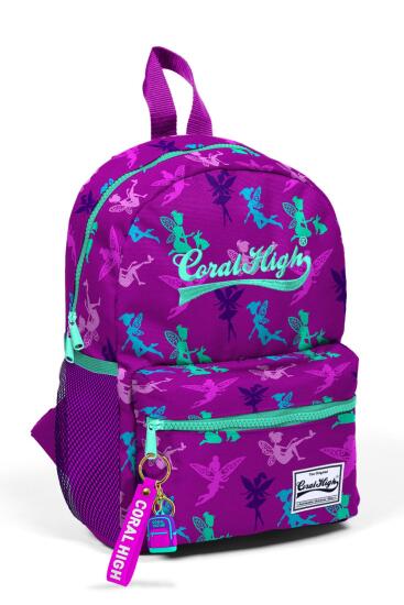 Minik Yuva Sırt Çantası Koyu Pembe Su Yeşili Peri Desenli İki Bölmeli 23149 