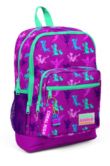 Coral High Kids Koyu Pembe Su Yeşili Peri Desenli Dört Bölmeli Okul Sırt Çantası 23109 - Coral High KIDS