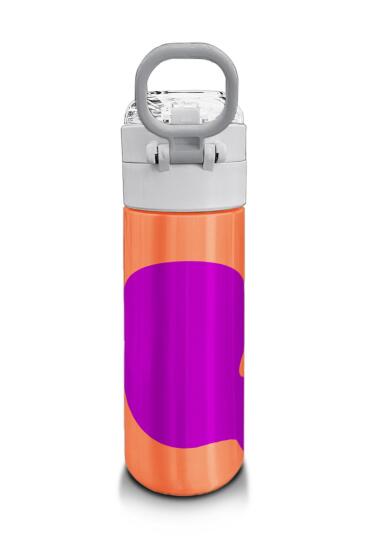 Coral High Kids Koyu Pembe Turuncu Desenli Pipetli ve Direkt İçim Çelik Termos 500 ml 31884 - 3