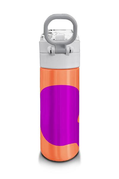 Coral High Kids Koyu Pembe Turuncu Desenli Pipetli ve Direkt İçim Çelik Termos 500 ml 31884 - 3