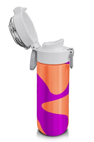 Coral High Kids Koyu Pembe Turuncu Desenli Pipetli ve Direkt İçim Çelik Termos 500 ml 31884 - 6