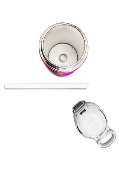 Coral High Kids Koyu Pembe Turuncu Desenli Pipetli ve Direkt İçim Çelik Termos 500 ml 31884 - 7