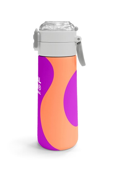 Coral High Kids Koyu Pembe Turuncu Desenli Pipetli ve Direkt İçim Çelik Termos 500 ml 31884 - 3