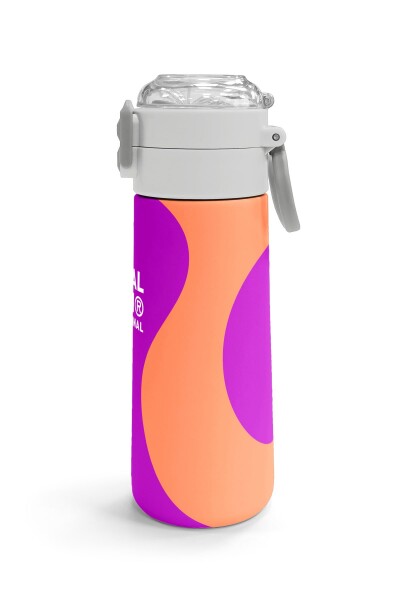 Coral High Kids Koyu Pembe Turuncu Desenli Pipetli ve Direkt İçim Çelik Termos 500 ml 31884 - 3