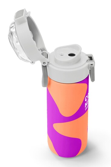 Coral High Kids Koyu Pembe Turuncu Desenli Pipetli ve Direkt İçim Çelik Termos 500 ml 31884 - 6