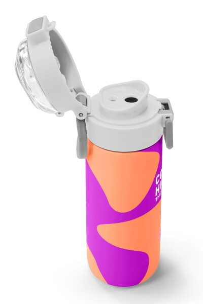Coral High Kids Koyu Pembe Turuncu Desenli Pipetli ve Direkt İçim Çelik Termos 500 ml 31884 - 6