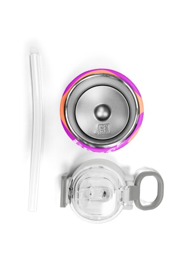 Coral High Kids Koyu Pembe Turuncu Desenli Pipetli ve Direkt İçim Çelik Termos 500 ml 31884 - 7