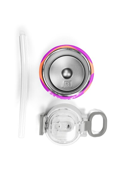 Coral High Kids Koyu Pembe Turuncu Desenli Pipetli ve Direkt İçim Çelik Termos 500 ml 31884 - 7