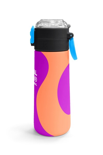 Coral High Kids Koyu Pembe Turuncu Desenli Pipetli ve Direkt İçim Çelik Termos 500 ml 31884 - 3